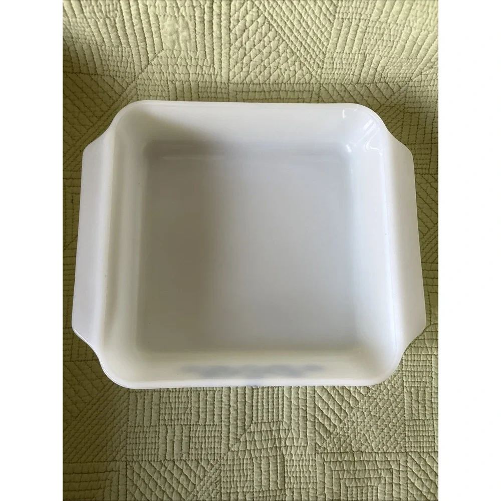 Vtg Anchor Hocking Fire King 8x8 Square Baking Dish #435 White Glass/Blue Flower